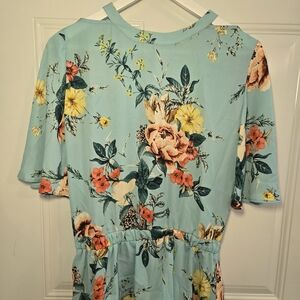 Belle Sky Floral Print Blouse in Soft Blue
